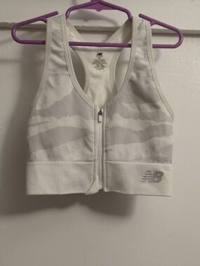 New Balance White & Light Gray Zip-Front Racerback Sports Bra